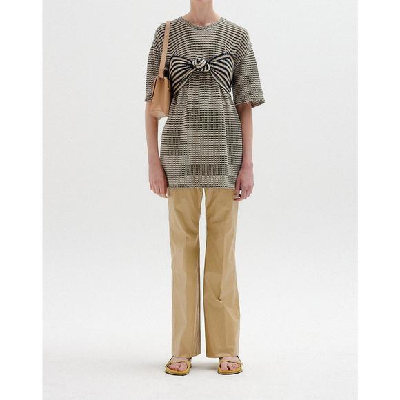 NEW EENK sin knotted bustier t-shirt in navy/beige stripe - Picture 1 of 2